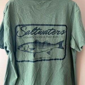 Saltwaters Long Island Fishing T-Shirt- Olive Green -Size Large